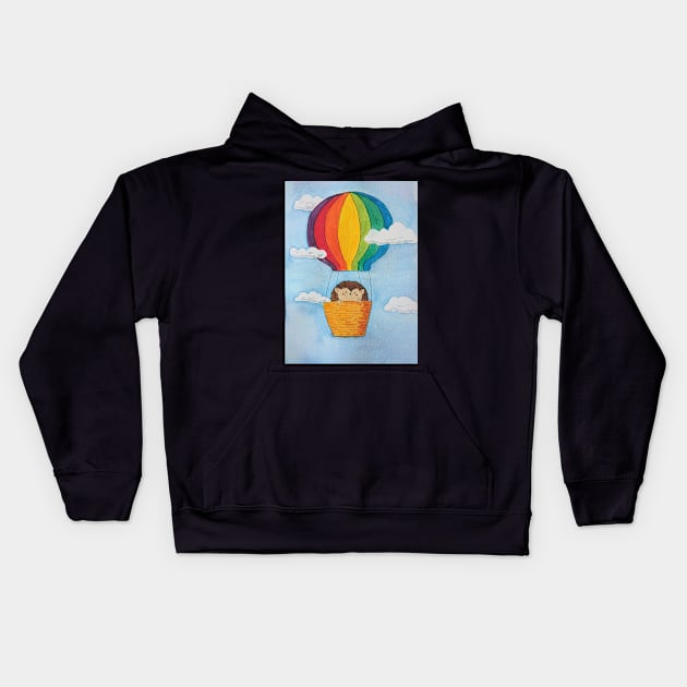 Adorable little hedgehog goes for a balloon ride (watercolour) Kids Hoodie by beesting